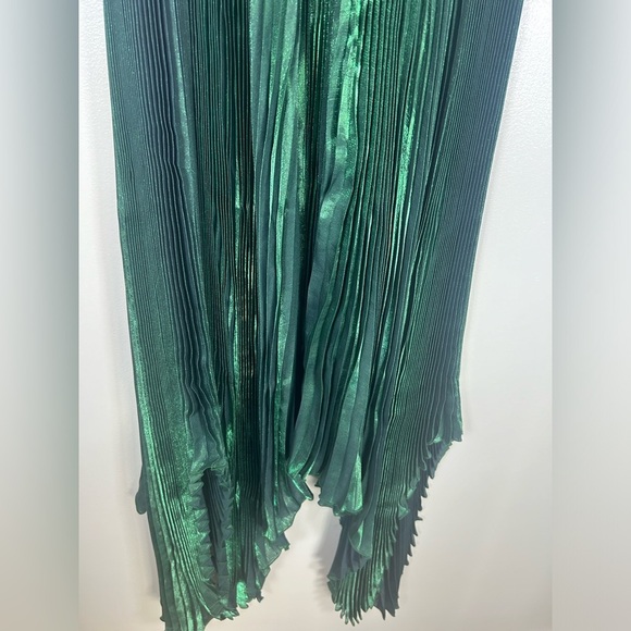 New NWT L'IDÉE Pleated Green Maxi Papillon Skirt in Pine Shimmer - Picture 4 of 17